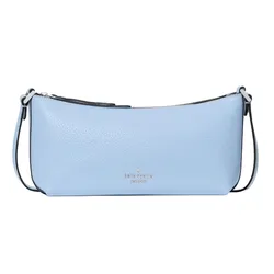 A light blue Kate Spade New York shoulder bag with a pebbled texture and a slim, rectangular shape.