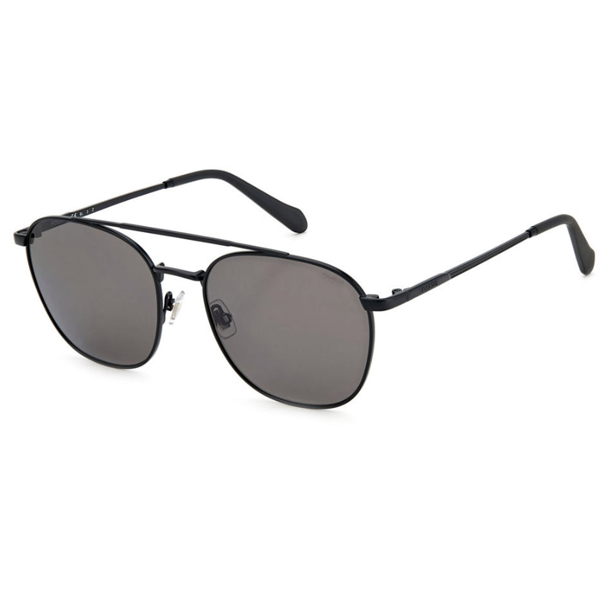 Black aviator-style sunglasses with slim metal frames and polarized lenses. They feature straight arms with angled tips and adjustable nose pads for comfort.