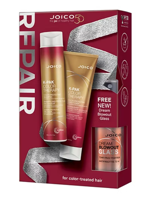 Joico K-Pak Color Therapy set includes color-protecting shampoo and conditioner, plus a free Dream Blowout Glass frizz fighter for color-treated hair.