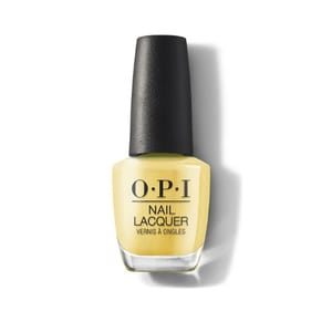 OPI Nail Lacquer in a light yellow shade with a black cap.