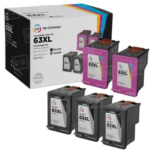 LD Ink Cartridge 63XL set, compatible with HP printers, includes 3 black (F6U64AN) and 2 color (F6U63AN) cartridges, high yield.