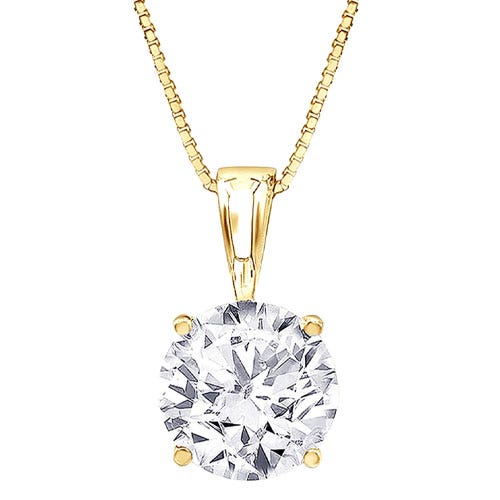 A gold chain necklace featuring a round brilliant-cut solitaire diamond pendant in a prong setting.