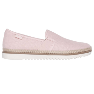 Light pink slip-on shoes with a canvas upper, featuring braided detailing along the midsole and a textured white rubber outsole for grip.