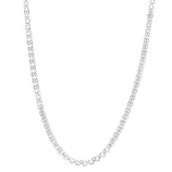 A silver chain necklace featuring interlocking links, showcasing a simple and elegant design.