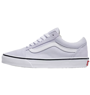 Light purple canvas sneaker with a white rubber sole and a distinctive white wave stripe on the side. Classic skate shoe design with white laces and a red label on the heel.