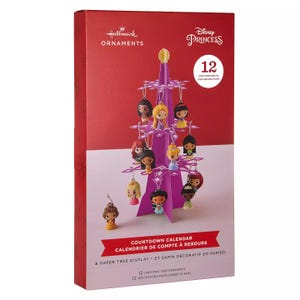 Hallmark Ornaments Disney Princess Countdown Calendar includes 12 mini-ornaments and a paper tree display, featuring characters from Disney Princesses.
