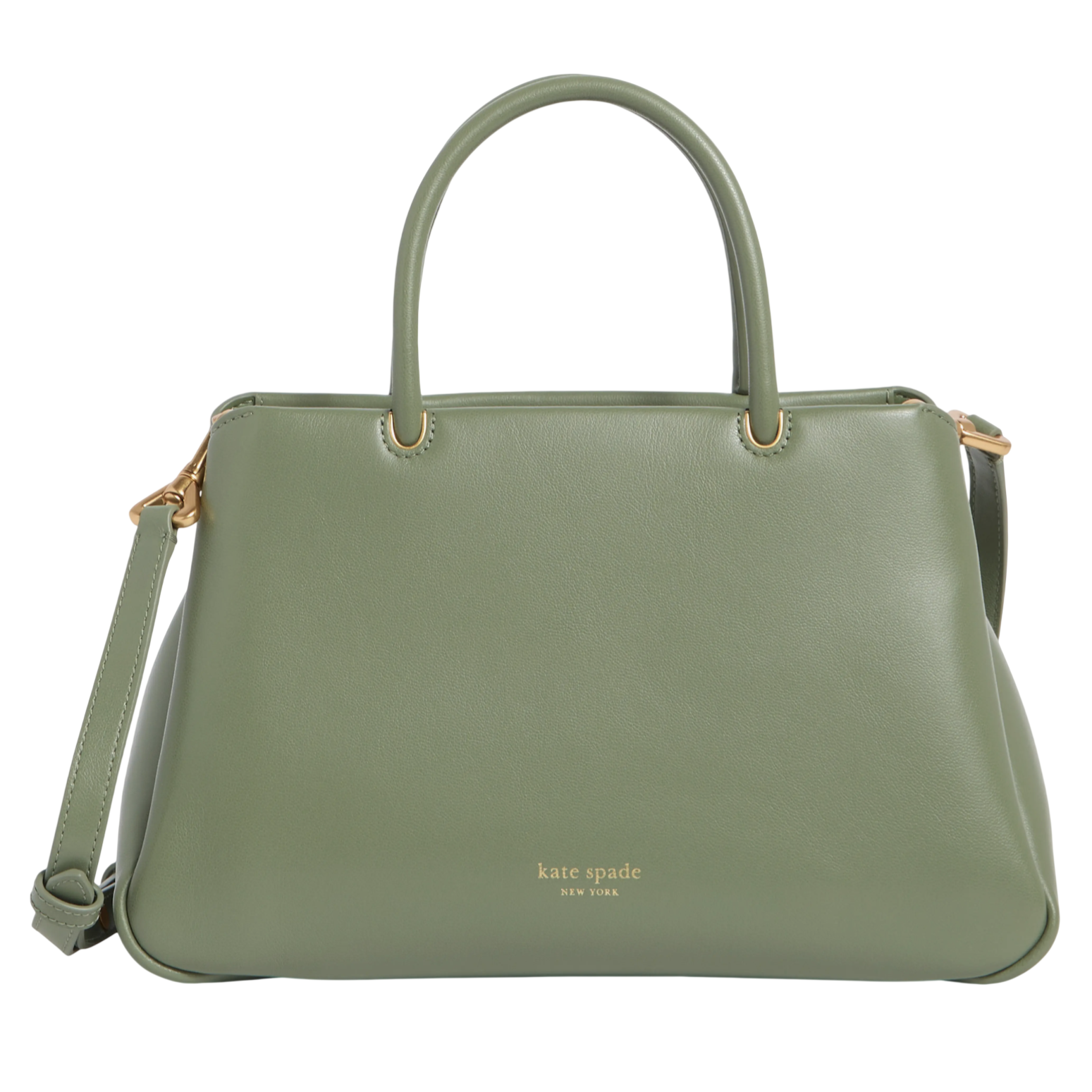 Green Kate Spade New York handbag with a top handle and detachable shoulder strap. Features gold hardware and minimalist design.