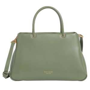 Green Kate Spade New York handbag with a top handle and detachable shoulder strap. Features gold hardware and minimalist design.