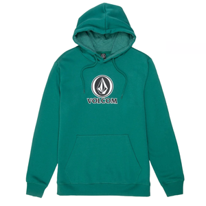 Teal Volcom hoodie featuring the brand's logo and name on the front, with a kangaroo pocket and drawstring hood.