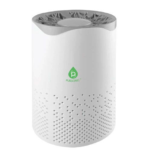 A white cylindrical air purifier.