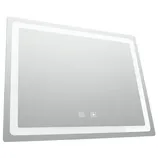 Rectangular LED mirror with built-in touch controls and a light strip border.