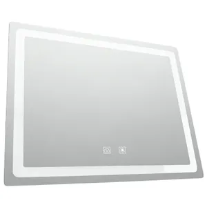 Rectangular LED mirror with built-in touch controls and a light strip border.