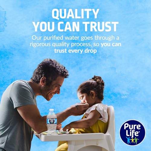 A man shares a moment with a child, emphasizing the purity of Pure Life water, featured prominently with the tagline \“Quality You Can Trust.\“