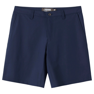 Navy blue shorts with a button closure, belt loops, and side pockets.