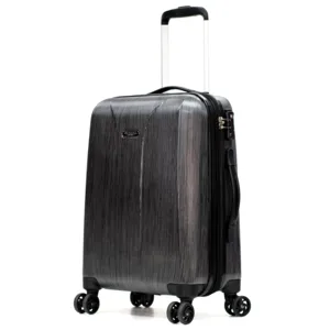 A black hardshell suitcase with four multi-directional spinner wheels, a telescopic handle, and a built-in TSA lock, designed for travel.