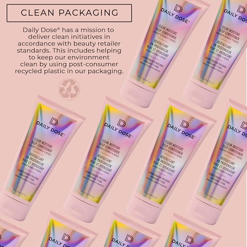 Daily Dose Clean Moisture Leave-In Conditioner features recyclable packaging, emphasizing the use of post-consumer recycled plastic to support clean beauty initiatives.