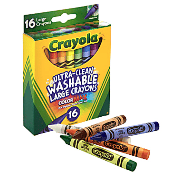 Crayola Ultra-Clean Washable Large Crayons, 16 colors, feature Color Max technology for vibrant colors and easy washing.