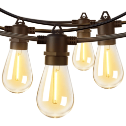 String lights with warm, vintage-style LED bulbs and brown sockets, suitable for decorative indoor or outdoor use.