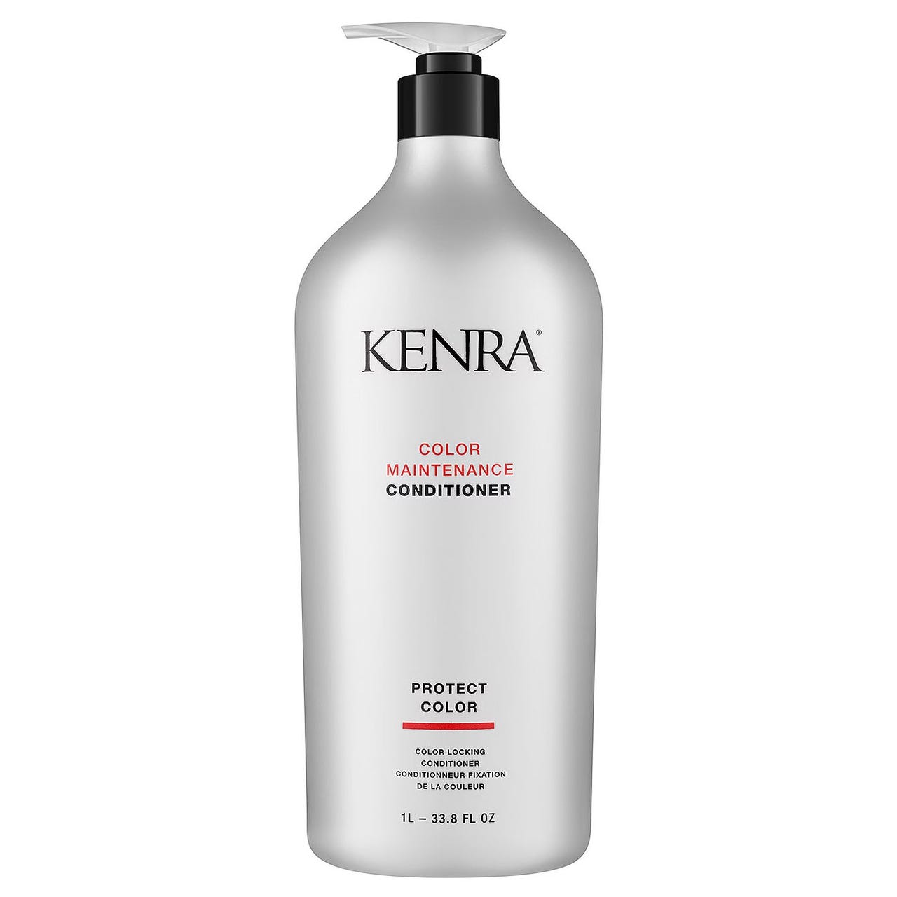 Kenra Color Maintenance Conditioner is a 1-liter bottle designed to protect and lock in hair color. It helps maintain vibrant color with a focus on color preservation.