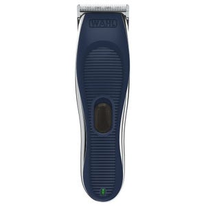 Wahl Cordless Face & Hair Trimmer, featuring a compact design with a blue grip and stainless steel blades for versatile grooming, offers cordless convenience and easy handling.