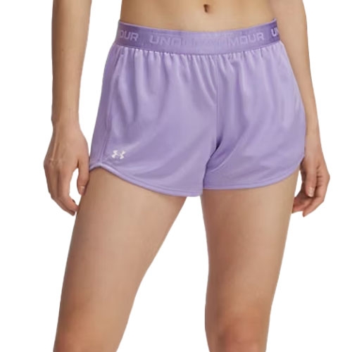 Women's light purple athletic shorts with an elastic waistband featuring the Under Armour logo.