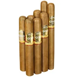 A bundle of cigars labeled \“Gold 1924 Pinar del Rio\“, featuring a light brown wrapper and decorative bands around each cigar.