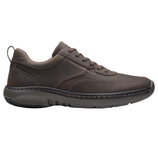 Brown leather lace-up shoe with a sturdy, cushioned sole, featuring subtle stitching and a pull-tab at the heel.