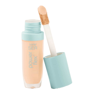 Tarte SEA Power Flex Concealer features an applicator with a beige liquid formula, housed in a cylindrical container with a light blue cap.