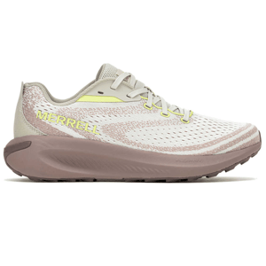Merrell Men's Morphlite Shoes feature a breathable mesh upper with light gray and subtle pink accents, cushioned sole, and merrell branding on the side, designed for comfort and durability.