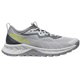 Gray KEEN athletic shoe with a mesh design, featuring a chunky sole and the brand logo in yellow on the side.