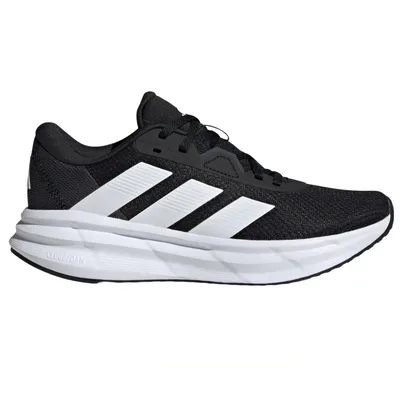 Black and white Adidas running shoe with Cloudfoam cushioning and signature three-stripe design.