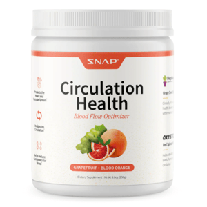 SNAP Circulation Health is a blood flow optimizer dietary supplement with grapefruit and blood orange flavor, designed to support heart and vascular health, invigorate circulation, and reduce cardiovascular stress. Net weight: 250g.