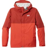 Red and orange two-tone jacket with a hood, featuring the REI Co-op logo on the chest.