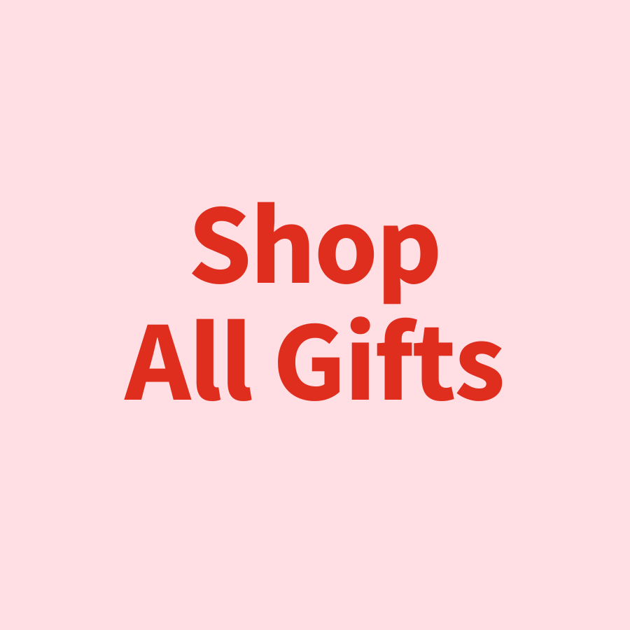 \“Shop All Gifts\“ is displayed in bold red text on a light pink background, suggesting a general category for various gift options.