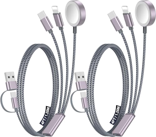 Two braided charging cables, each with multiple connectors, including USB and magnetic chargers, designed for compatibility with various devices.