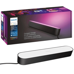 Philips Hue Play Light Bar, a compact smart LED light, offers white and color ambiance. Compatible with Zigbee, Apple Store, and Google Play, featuring an extension for versatile placement.
