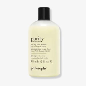 A bottle of Philosophy Purity Made Simple one-step facial cleanser with meadowfoam seed oil, 360 ml / 12 fl. oz.