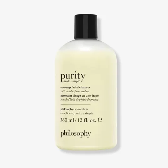 A bottle of Philosophy Purity Made Simple one-step facial cleanser with meadowfoam seed oil, 360 ml / 12 fl. oz.