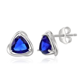 Stud earrings with triangular blue gemstones set in a silver-tone metal.
