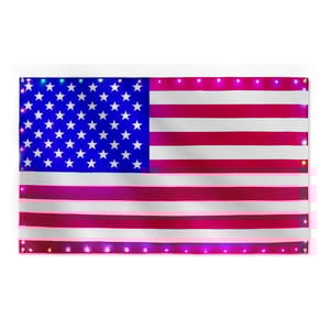 LED Light-Up American Flag with 50 stars and 13 stripes, featuring multicolored LEDs around the edges for illumination.