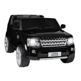 Black Land Rover Discovery ride-on toy car with realistic front grille, headlights, and two seats.