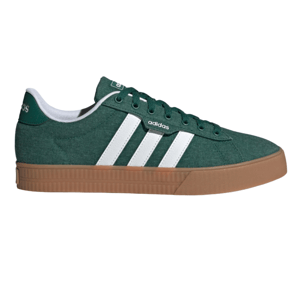 Green Adidas sneaker with white stripes, a white sole, green laces, and a gum rubber outsole.