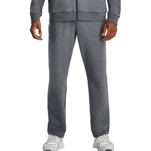 Dark grey sweatpants paired with a matching zip-up sweatshirt and white sneakers.