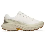 Merrell trail running shoe in a light beige color, featuring a Vibram sole for enhanced traction and stability.