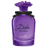 Dolce & Gabbana Violet perfume with a purple floral cap and black ribbon bow ornamentation.