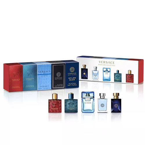 A fragrance sampler with five different Versace mini colognes.