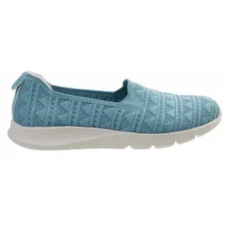 Light blue knit slip-on shoe with a textured pattern and white cushioned sole.