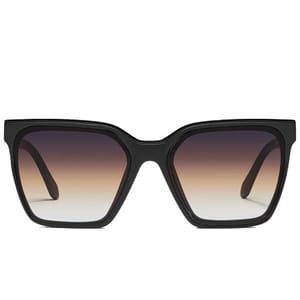 Rectangular sunglasses with a black frame and gradient brown lenses.