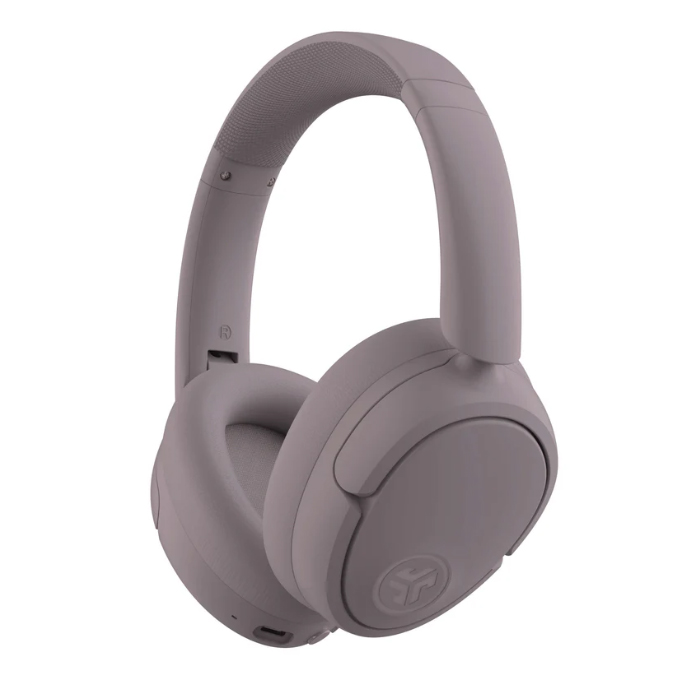 JLab ANC Headphones in a muted color with over-ear design, cushioned ear cups, adjustable headband, and noise-canceling feature. The JLab logo is visible on the side of each ear cup.
