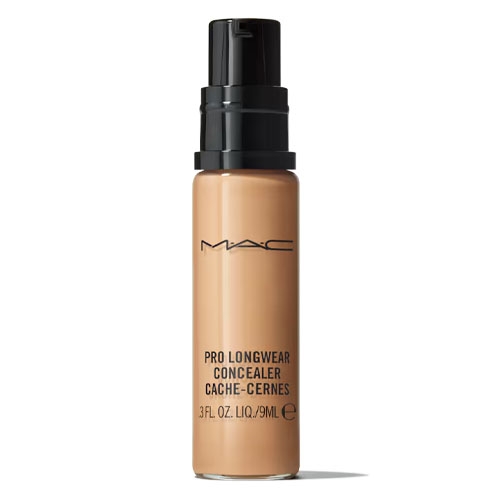 MAC Pro Longwear Concealer is a liquid concealer in a small pump bottle, offering 9ml (0.3 fl oz) of product. It is designed for long-lasting wear to cover imperfections.